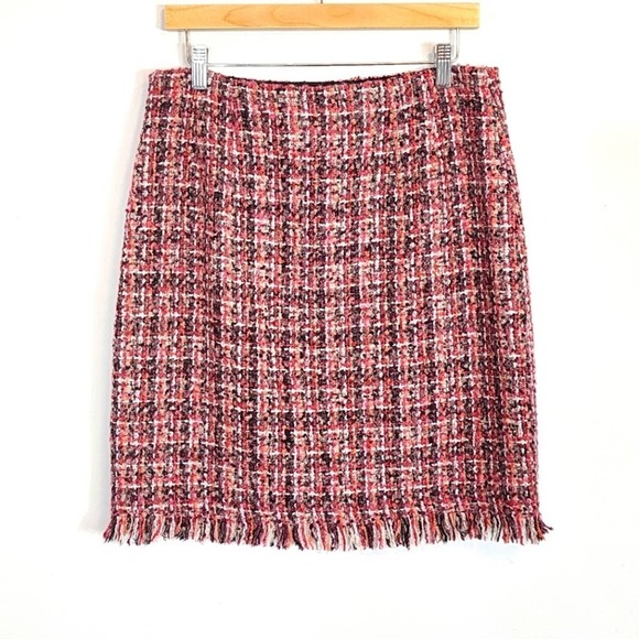 Talbots Tweed Boucle Fringe Wool Blend Pink Multi A Line Skirt Size 6 - Picture 6 of 10
